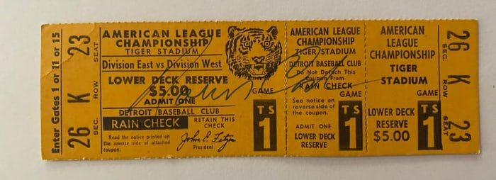 Norm Cash Signed Detroit Tigers Ticket