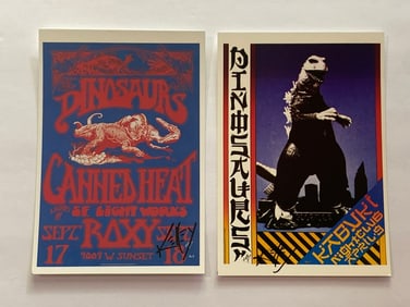 Alton Kelly Signed Dinosaurs & Canned Heat Postcards