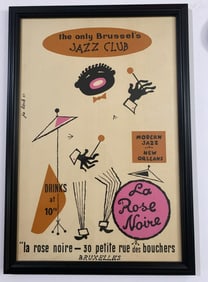 La Rose Noire 1957 Brussels Jazz Club Poster 1st Printing