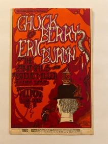 Chuck Berry & Eric Burdon 1967 Fillmore Concert Poster 1st Printing