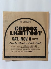 Gordon Lightfoot 1969 Santa Monica Ad Poster