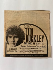 Tim Buckley & Joe Cocker 1968 Santa Monica Ad Poster