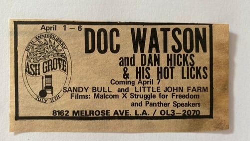 Doc Watson 1969 Ash Grove Concert Ad