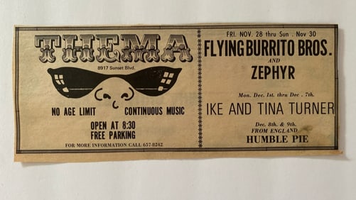 Flying Burrito Brothers, Ike & Tina 1968 Thelma Concert Ad Poster