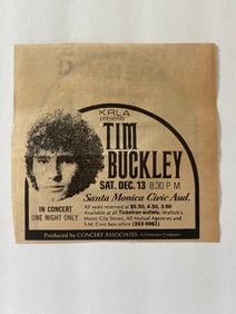 Tim Buckley & Joe Cocker 1968 Santa Monica Ad Poster