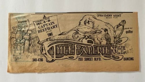 Captain Beefhart 1969 The Experience Concert Ad Poster