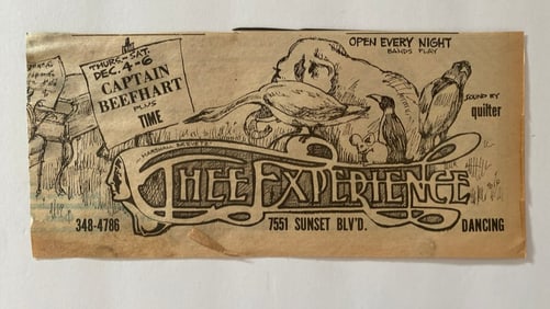Captain Beefhart 1969 The Experience Concert Ad Poster