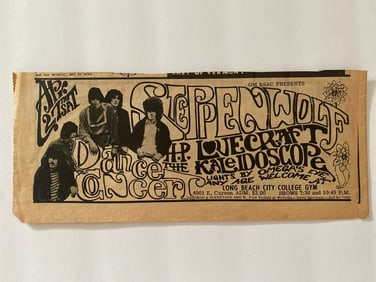 Steppenwolf HP Lovecraft 1966 Long Beach College Concert Ad Poster