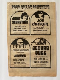 John Sebastian Joe Cocker Jethro Tull Spirit 1970 Concert Ad Poster