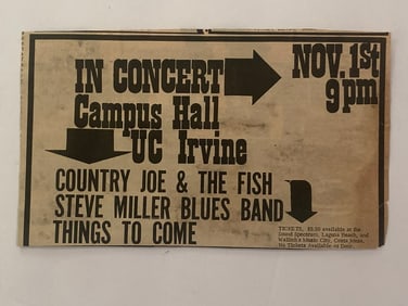 Country Joe & Steve Miller 1968 UC Irvine Concert Ad