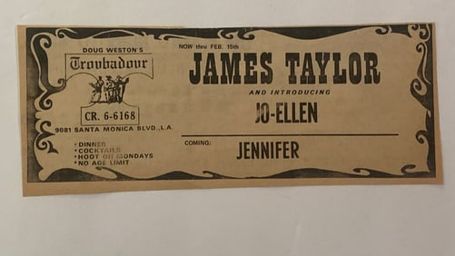 James Taylor 1970 Concert Ad