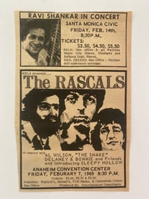 Ravi Shanka & The Rascals 1969 Concert Ad