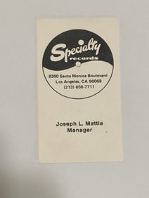 Specialty Records Original 1945 Business Card
