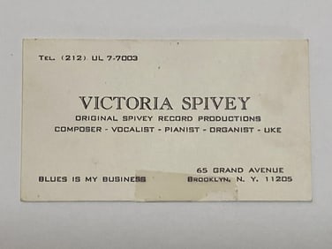 Victoria Spivey Blues Musician Original Business Card