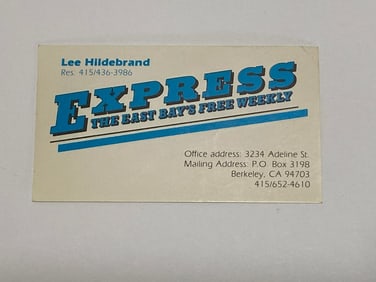 Lee Hildebrand Oakland Music Critic Business Card