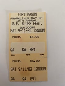 Albert Collins Gatemouth Brown SF Blues Ticket 1982 Concert Ticket