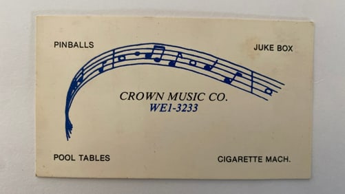 Crown Records Music Co. Original Business Card
