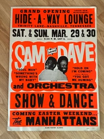 Sam & Dave 1968 Nashville Hideaway Lounge Concert Poster 1st Printing