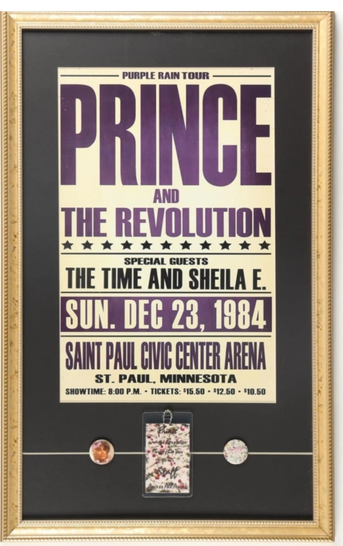 Prince Original 1984 Concert Poster 1st Printing, Backstage Pass and Button (1 of 1)