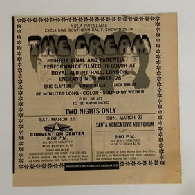 Cream 1967 Final Performance Santa Monica Promo Ad Poster
