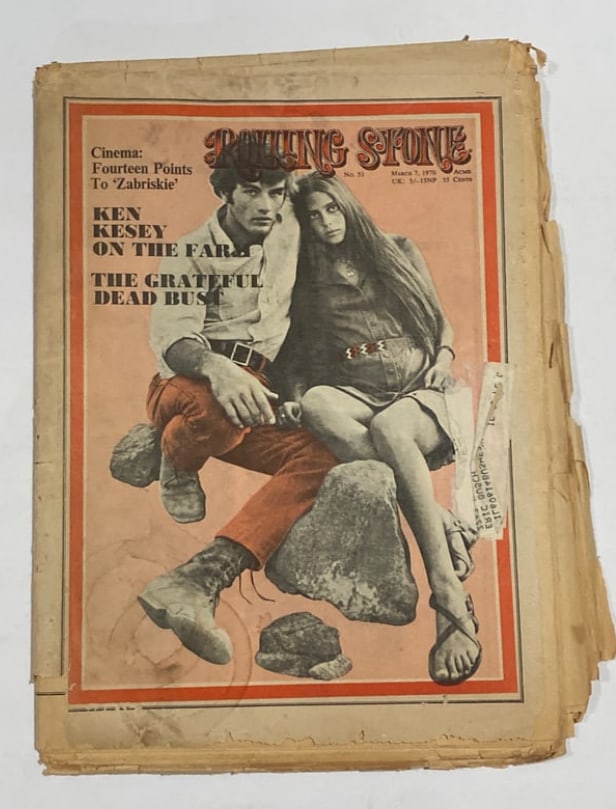 Grateful Dead Ken Kesey 1970 Rolling Stone Magazine: Vintage 1970 issue of Rolling Stone highlighting both the Grateful Dead and Ken Kesey. Captures the height of the psychedelic movement and its cultural ripple effects. An essential document of counter