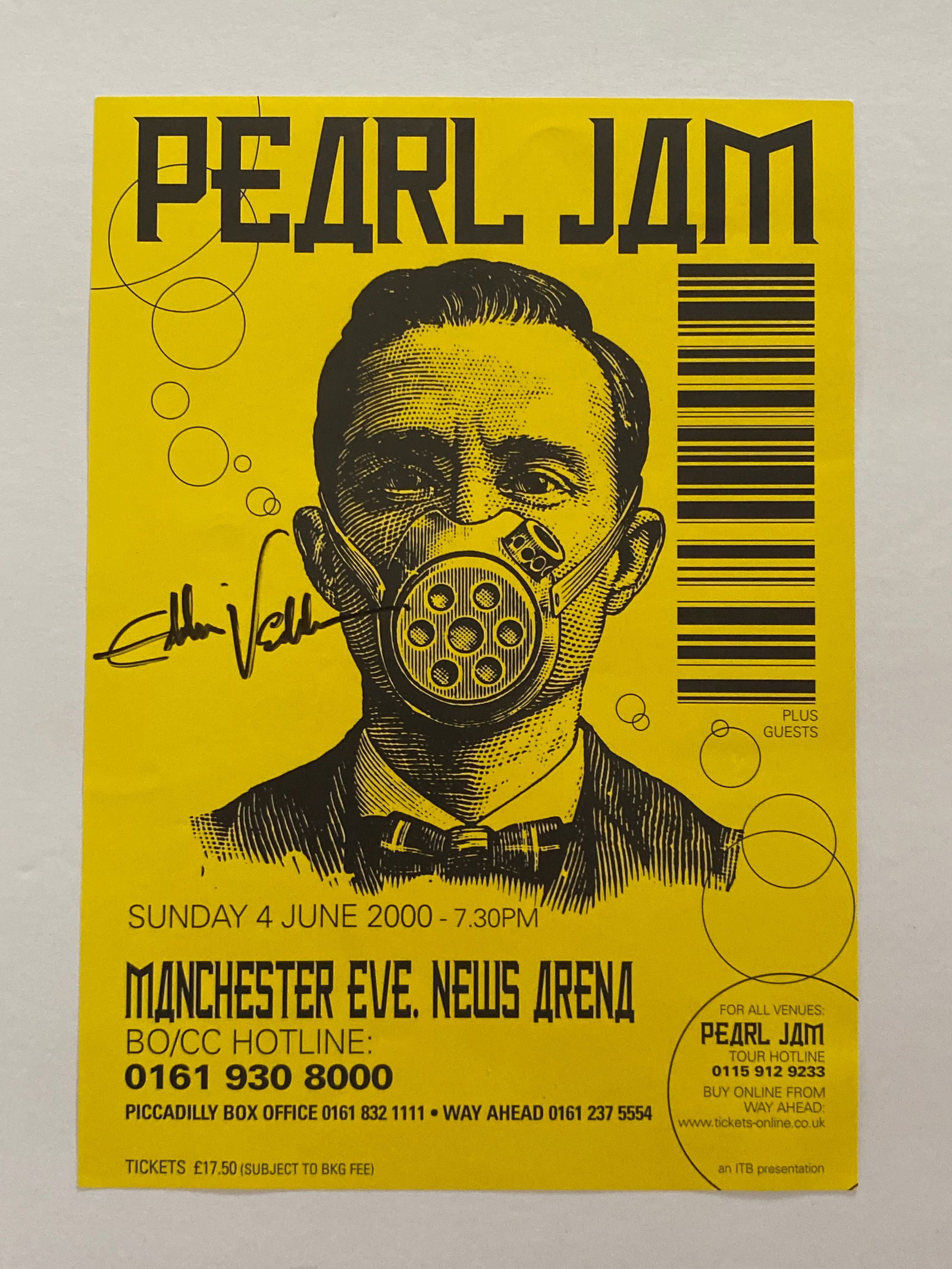 Eddie Vedder Autographed Pearl Jam Concert Handbill Poster (1 of 1)