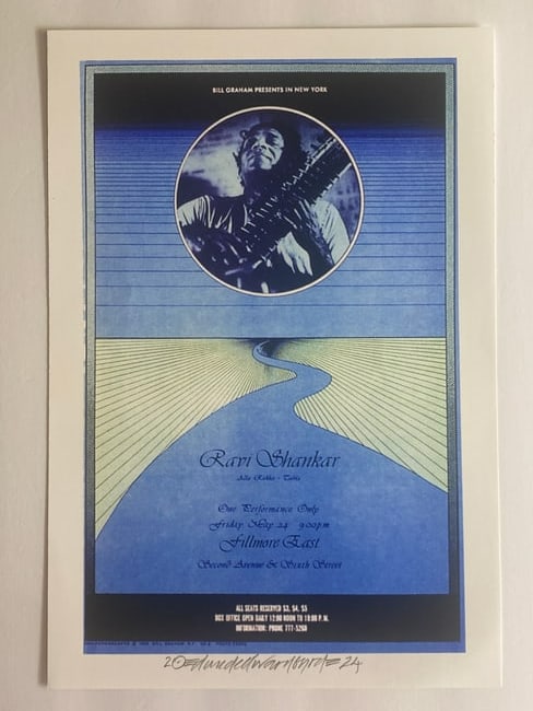 Ravi Shankar Fillmore Concert Poster sigend by David Byrd (1 of 1)