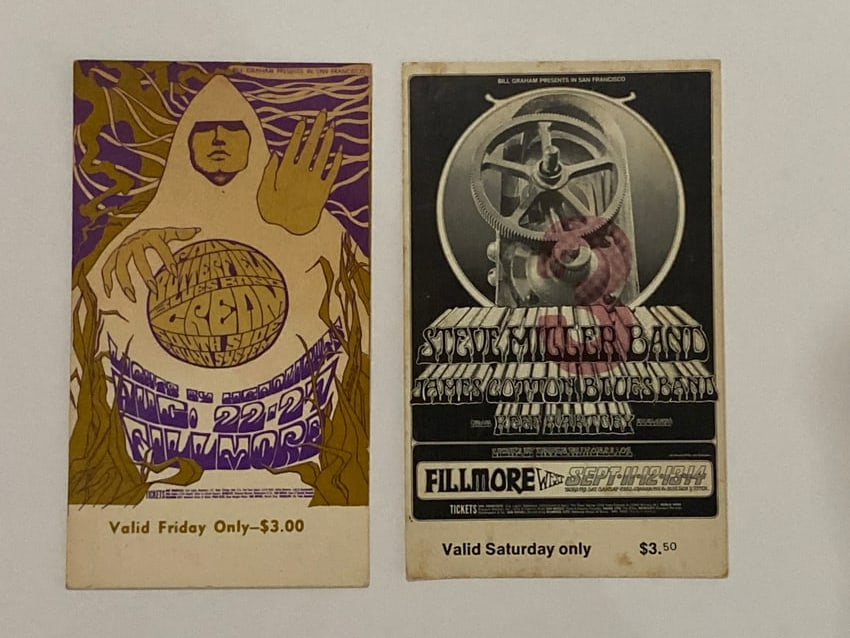 Cream & Steve Miller Band 1960's Fillmore Tickets 1st Printing: 1960's Fillmore Ticket Lot