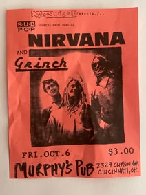 Nirvana Original 1989 Murphy's Pub Concert Flyer 1st Printing