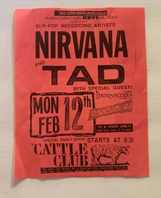 Nirvana 1990 Cattle Club Concert Flyer 1st Printing