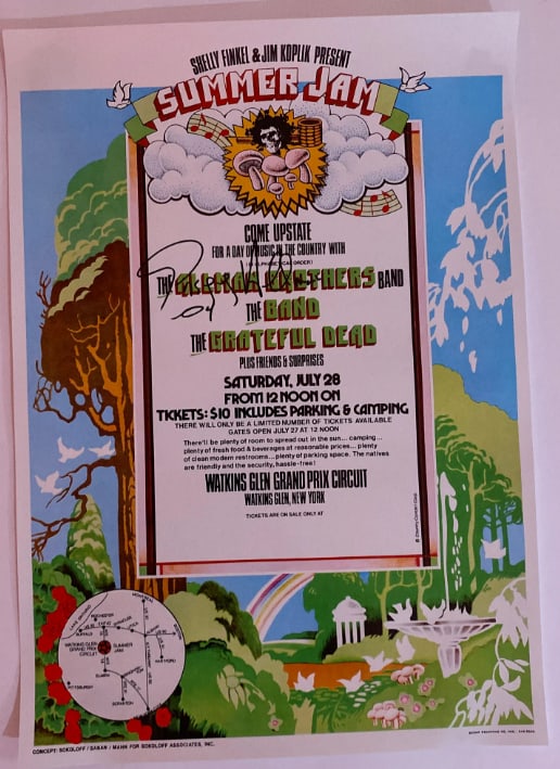 Greg Allman Signed Grateful Dead Watkins Glenn Concert Poster: Greg Allman Signed Grateful Dead Watkins Glenn Concert Poster — This 11x17-inch poster