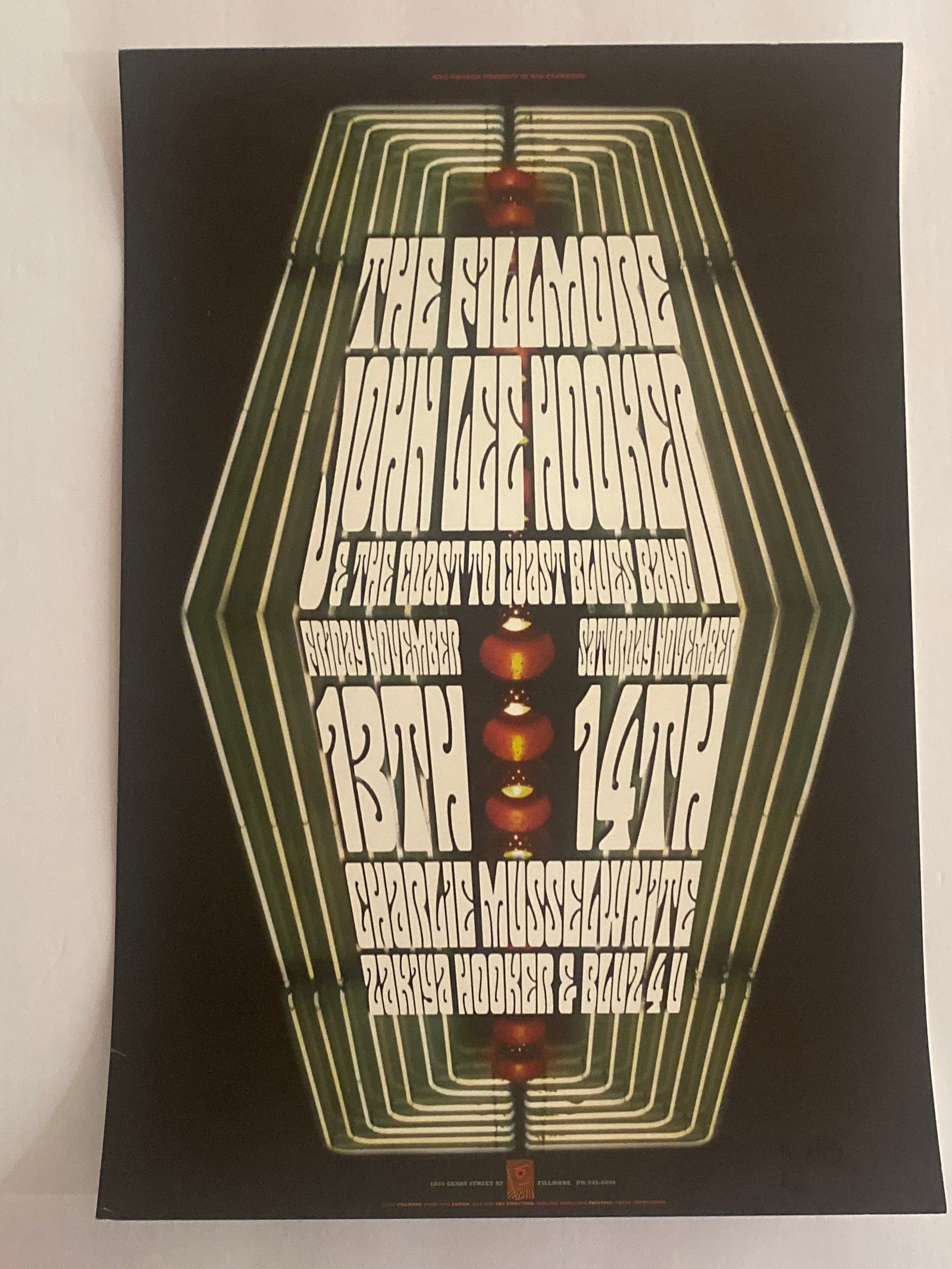 John Lee Hooker Fillmore Concert Poster 1st Printing: John Lee Hooker Fillmore Concert Poster — 19x13