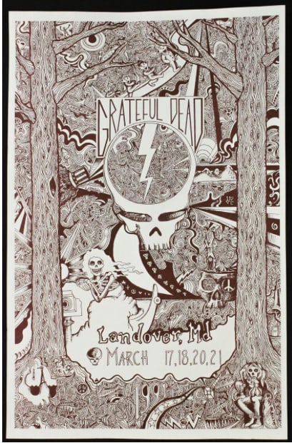 Grateful Dead 1991 Landover Maryland Concert Poster 1st Printing: This original 1991 Grateful Dead Landover, Maryland concert poster is a first printing, capturing the energy and spirit of the band’s legendary live performances during the early ’90s. Printed for