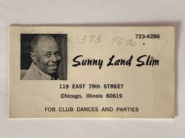 Sunnyland Slim (Blues Musician) Original Business Card