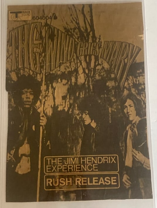 Jimi Hendrix 1967 Wind Cries Mary Promo Poster 1st Printing: Please see pics for better description 15.5x11