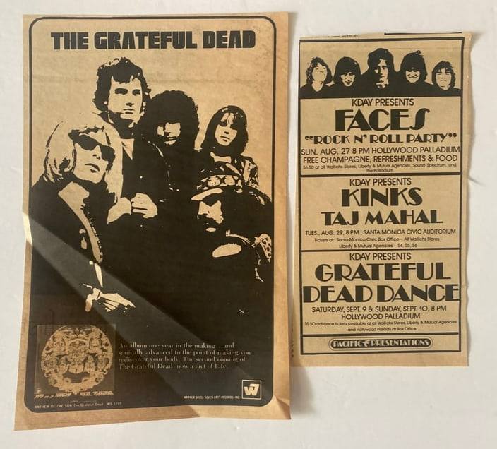 Grateful Dead 1968 Album & Concert Promo Ads: 9.7 5X 6.5 and 8.25×4