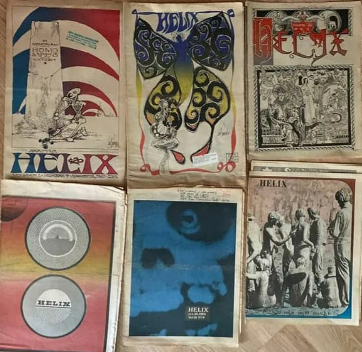 1960's Helix Counter Cultue Newspaper Lot: Collection of original 1960s issues of Helix , the underground counterculture newspaper out of Seattle that documented the era’s radical politics, music, art, and social revolution. Known for its bo