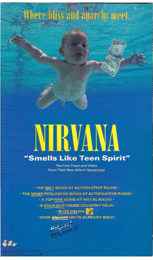 Nirvana Original 1991 Smells Like Teen Spirit Promo Poster: 1st Printing 8.5x14