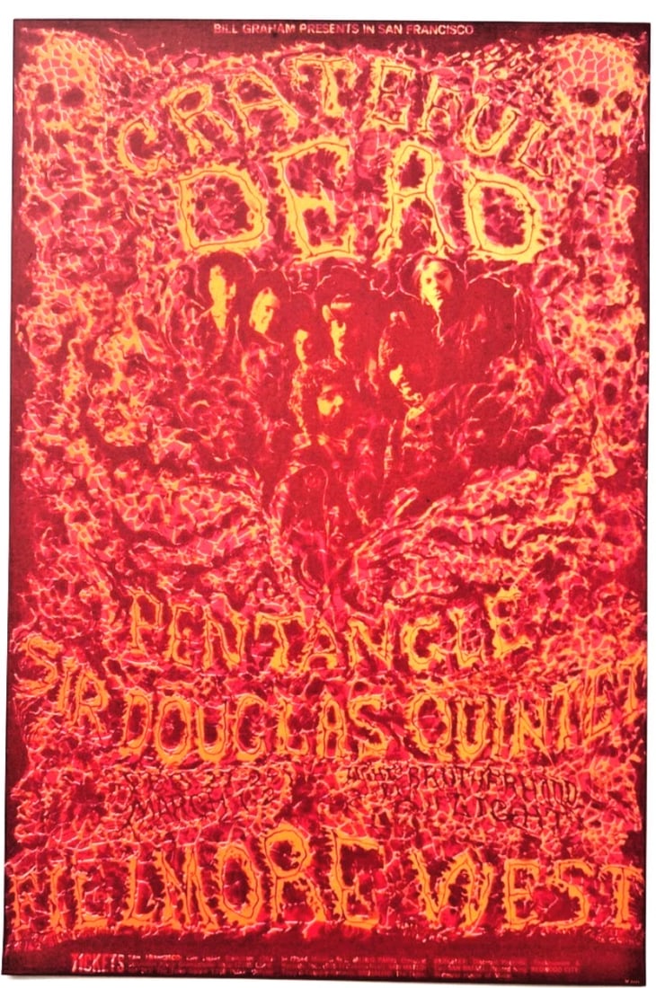 Grateful Dead 1970 Pentangle Concert Poster 1st Printing (1 of 1)
