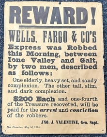 Wells Fargo Original 1875 Bank Robbery Reward Poster