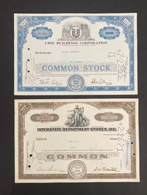 Uris Building Corp & Interstate Department Stores Vintage Stock Certificates
