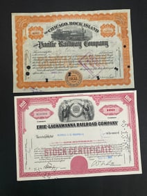 Chicago Rock Island Pacific & Erie- Lackawanna Railroad Co Vintage Stock Certificates