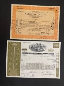 National Tea Co & Eastern Gas and Fuel Vintage Stock Certificates