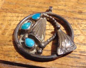Vintage Navajo Silver and Turqouise Pendant Signed BR