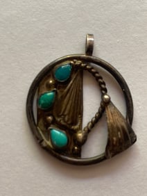 Vintage Navajo Silver and Turqouise Pendant Signed BR
