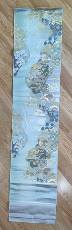 Antique Chinese Silk Embroidered Fabric: 58.5x13