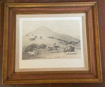 Antique Buffalo Hunt Lithograph by George Catlin