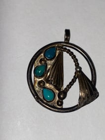 Vintage Navajo Silver and Turqouise Pendant Signed BR