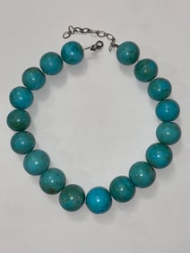 Vintage Navajo Round Turqouise 925 Silver Necklace