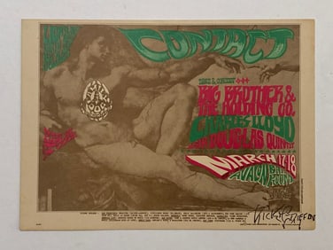 Rick Griffin Signed Janis Joplin Big Brother Family Dog Postcard